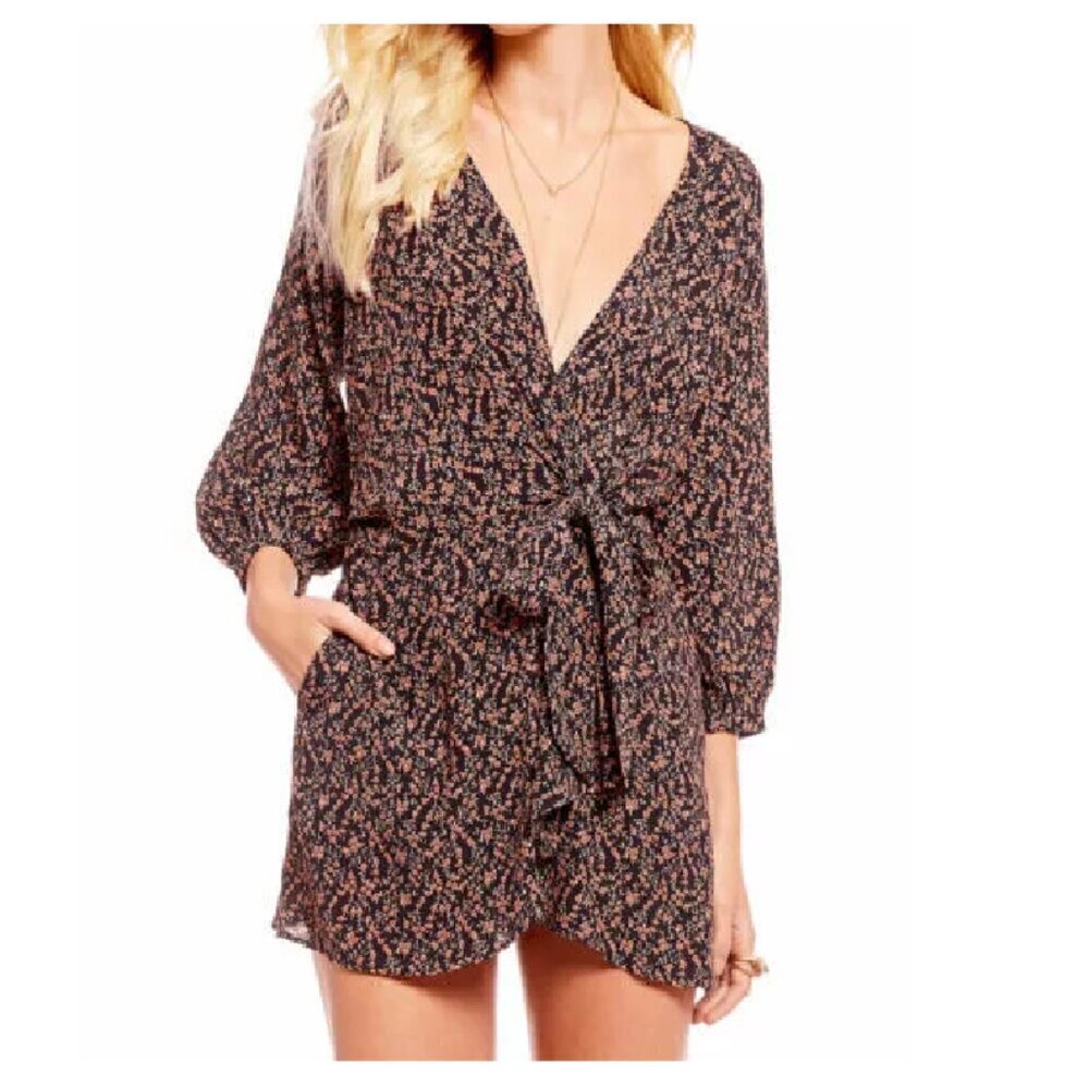 Free People Boho Clara Tie-Front Floral Tunic Top/Mini Dress Size S-M